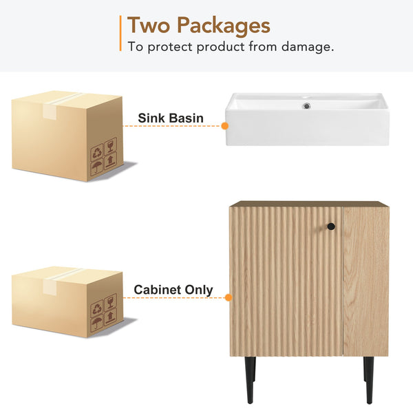English Elm 21.6" Wood Bathroom Vanity with Ceramic Sink, Right Side Storage, Gold Legs, Soft-Close Doors, Modern SV000006AAD