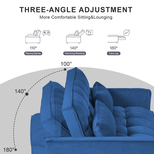 English Elm 3 in 1 Convertible Sleeper Sofa Bed Velvet Loveseat Futon with Pull-Out Bed, Pockets, Adjustable Back W2121P218083