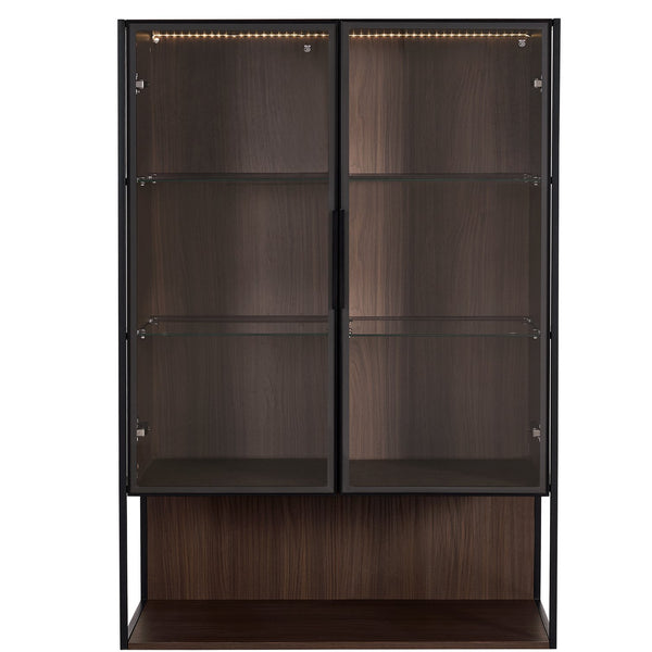 English Elm 51.2'' Freestanding Lighted Display Cabinet With Adjustable Glass Shelves & Hidden Storage For Décor N845P261777D