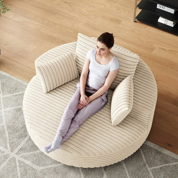 English Elm 55''l 55'l Faux Rabbit Fur Corduroy Swivel Chair Fluffy Foam Lounge Seat for Living Room W834S00445