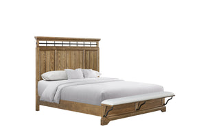 English Elm King Panel Bed with Elegant Transitional Styling, Solid Wood & MDF Frame, Centerpiece Bedroom Focal Point Caramel 86 L x 50.25 W x 6.5 H B2699S00083