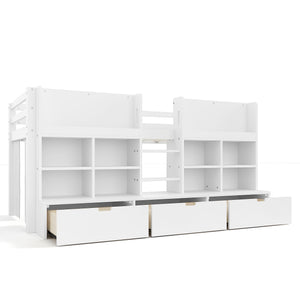 English Elm Full Bunk Bed with Trundle Bookshelf Storage Pine Frame Car Design for Kids W1580S00397