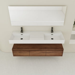 English Elm 60 Inch Wall-Mounted Bathroom Vanity With Dual Resin Sinks, Soft-Close Drawers & Modern Elegance W999S00259