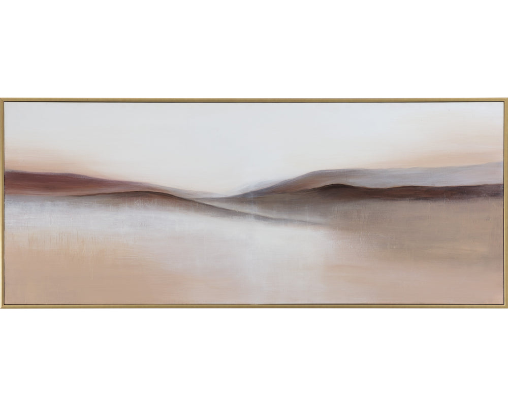 Sunpan Desert Sands Wall Art - Hand-Painted Serenity with Gold Floater Frame, Unique 72"x30" Dimensions