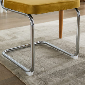 English Elm Mid Velvet Mid Century Dining Chair with Rattan Back, Solid Wood Frame, Plush Velvet, 360lb Capacity Gold W1143P168323