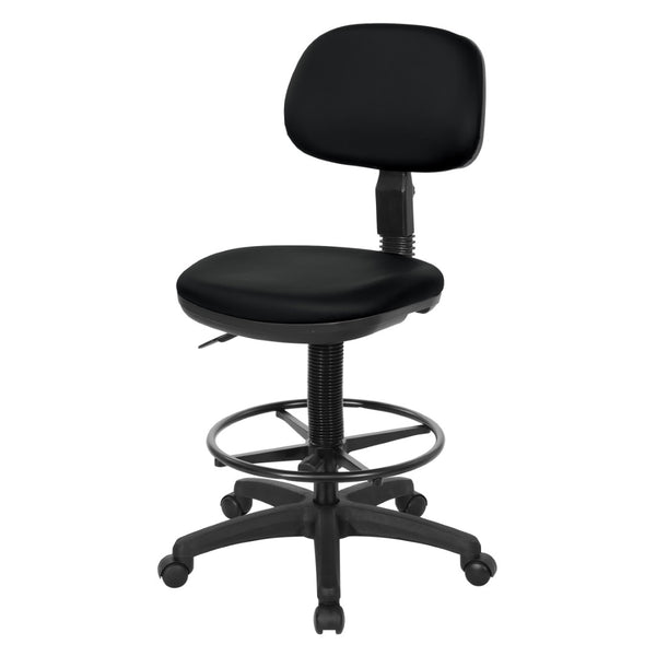 OSP Home Furnishings Sculptured Ergonomic Drafting Chair with Vinyl Upholstery for Studio and Lab Workspaces Dillon Black DC517V-R107