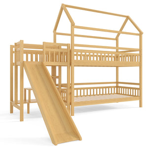 English Elm Full Bunk Bed with Trundle Bookshelf Storage Pine Frame Car Design for Kids W1580S00301