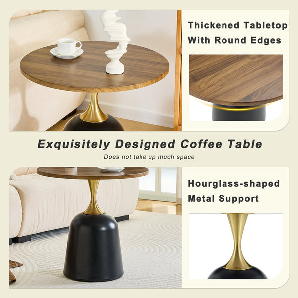 English Elm 23.6 Inch Round Side Table with Metal Base Warm Grain Top for Living Room or Office Walnut W2920P407665