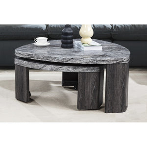 English Elm Granite 2-Piece Gray Marble-Look Nesting Coffee Table Set — Space-Saving Modern Sofa Side Tables B011P356298