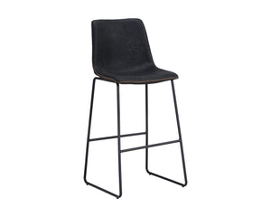 Sunpan Cal Barstool Set of 2 - Stylish Mid-Century Design with Brushed Steel Frame & Faux Leather Comfort Antique Black