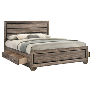 English Elm Carbon Washed Taupe Panel Storage Bed California King with Slatted Frame, Built-In Drawers, Rustic Modern Elegance B062S00688