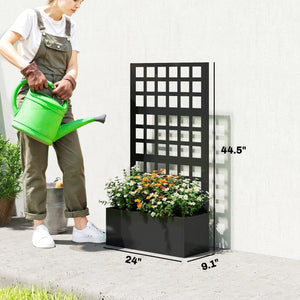 English Elm Planter Box with Built-in Trellis Galvanized Steel Raised Garden Bed Matte Black Outdoor T3971P476156