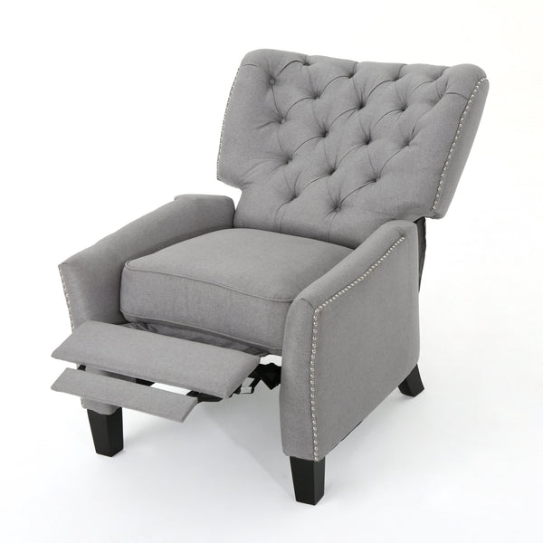 English Elm Christopher Knight Home® - Modern Light Grey Fabric Push Back Recliner with Rivet Accents, Ergonomic Support, Plush Cushioning for Living Room Comfort 61370.00LGRY