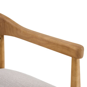 English Elm Wood Frame Upholstered Arm Dining Chairs Rubberwood Legs Beige Set of 2 N768P389408N