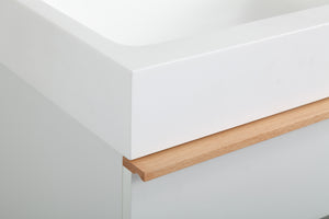 English Elm VELA 24 Inch Wall Mounted Bathroom Vanity with Integrated Acrylic Sink, Dual Wood Handles, Soft-Close drawers and Organizer White W3235P327448