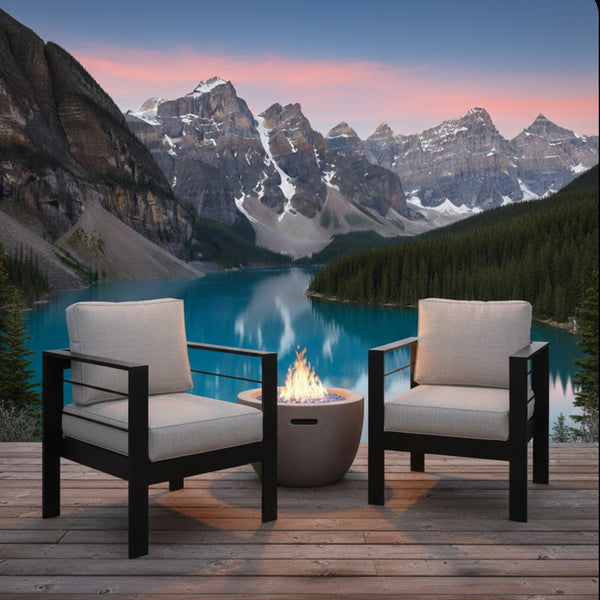 English Elm 2-pack Outdoor Cast Aluminum Armchairs with Uv Resistant Olefin Cushions for Patio Black+ Gray B082P454993