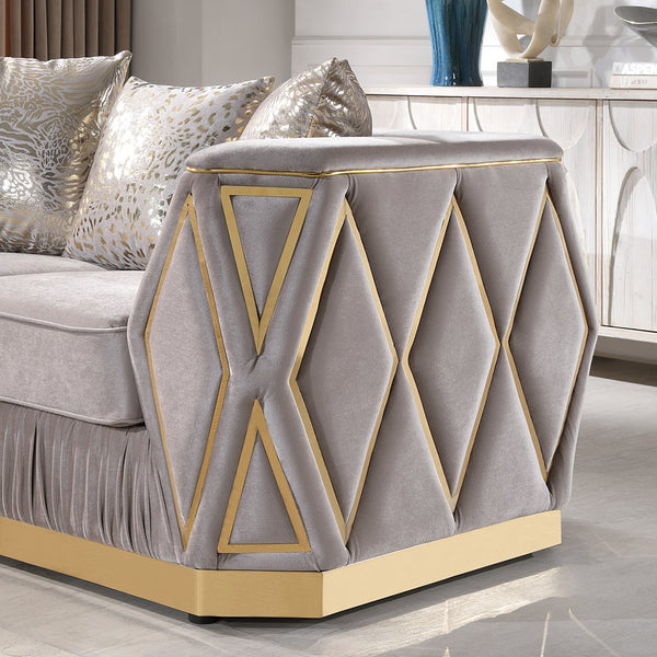 English Elm Cavalli Glam Loveseat with Diamond Upholstery Panels and Gold Trim Accent Legs Taupe+Gold B009P417492