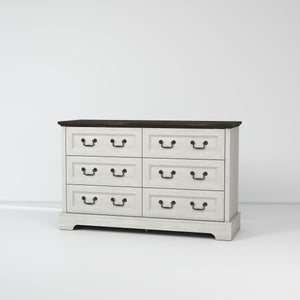 English Elm Farmhouse Six Drawer Dresser Rustic Grey Engineered Wood Chest for Bedroom or Living Room B2770P494657