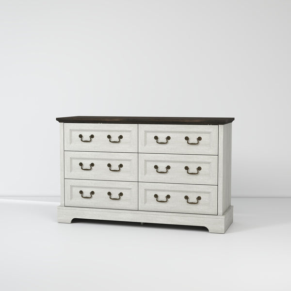 English Elm Farmhouse Six Drawer Dresser Rustic Grey Engineered Wood Chest for Bedroom or Living Room B2770P494657