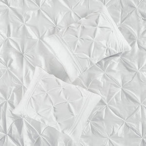 English Elm 7-piece Queen Tufted Pleated Comforter Set with Shams Bed Skirt Decorative Pillows White B035P463183