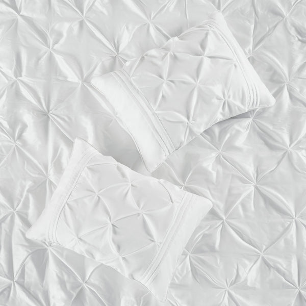 English Elm 7-piece Queen Tufted Pleated Comforter Set with Shams Bed Skirt Decorative Pillows White B035P463183