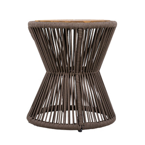 English Elm Scott Living Nara Outdoor Acacia Wood Side Tables with Woven Rope Iron Frame Set Dark Grey,Teak N770PS2354692D