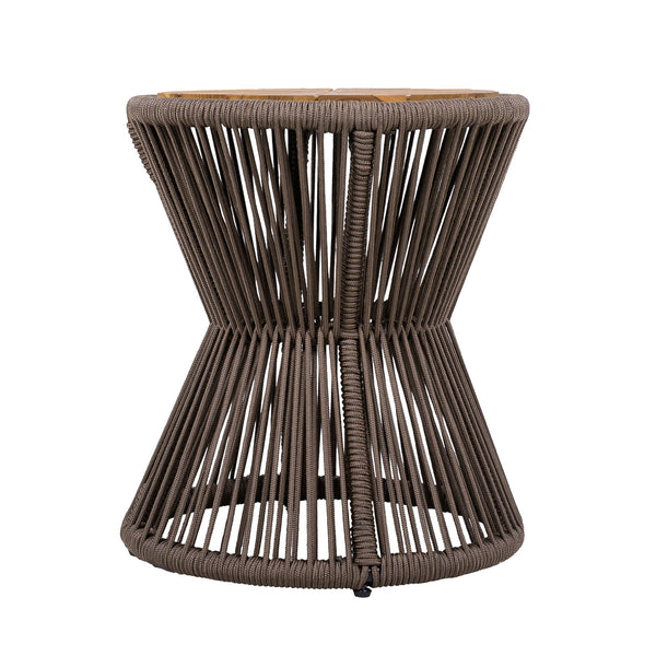 English Elm Scott Living Nara Outdoor Acacia Wood Side Tables with Woven Rope Iron Frame Set Dark Grey,Teak N770PS2354692D