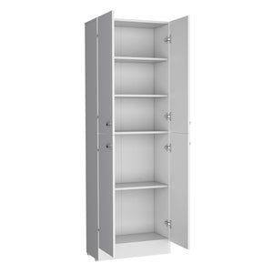 English Elm Pantry Coahoma White Engineered Wood Cabinet with 4 Doors, Ample Shelves, Metal Handles, Durable Design B092P191183