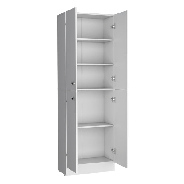 English Elm Pantry Coahoma White Engineered Wood Cabinet with 4 Doors, Ample Shelves, Metal Handles, Durable Design B092P191183