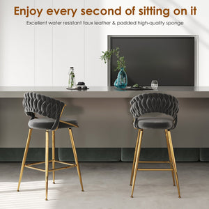 English Elm Counter Height Stools Set of 2 Mid-century Metal Legs Ergonomic Kitchen Island Seating Black T3623P430871