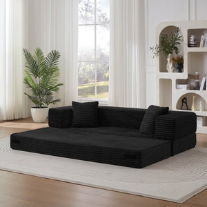 English Elm Modern Cord Fabric Convertible Sofa Sleeper Low Profile Square Frame for Apartments Black W3396P439851