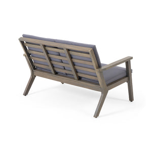 English Elm Christopher Knight Home® - Acacia Outdoor Loveseat and Coffee Table Set with Cushions, Mid-Century Acacia Wood Patio Seating DARK GREY 68024.00DGRY