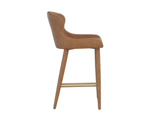 Sunpan EVORA Counter Stool - Modern Milliken Cognac Faux Leather with Sleek Metal Legs for Stylish Comfort 112404