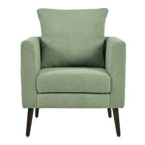 English Elm Modern Accent Chair Upholstered Armchair with Chenille Fabric, Ergonomic Padded Seat, Wood Legs for Living Room Seating Comfort and Stylish Mid Century Flair Green W1028P236497