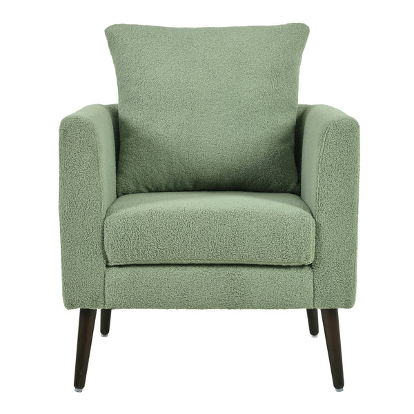 English Elm Modern Accent Chair Upholstered Armchair with Chenille Fabric, Ergonomic Padded Seat, Wood Legs for Living Room Seating Comfort and Stylish Mid Century Flair Green W1028P236497