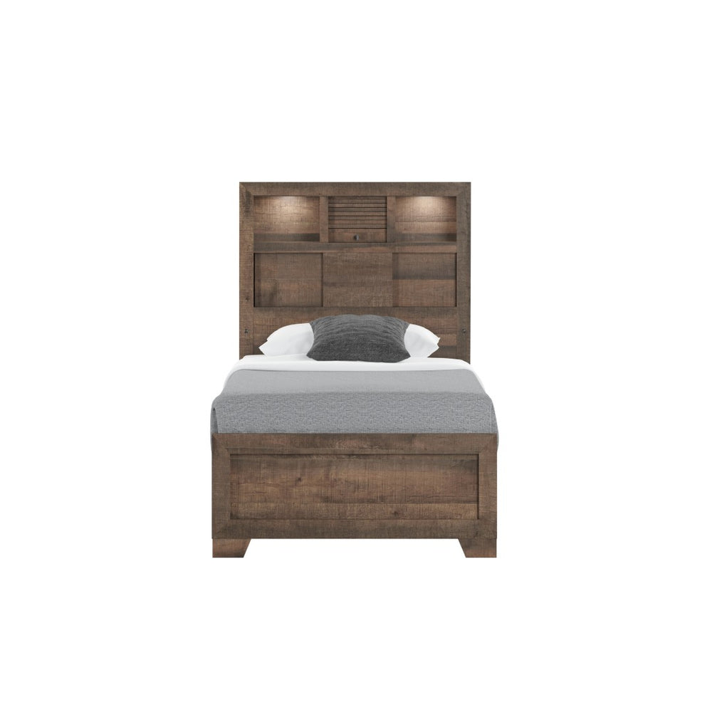 English Elm Wallace & Bay - Brown Twin Bookcase Bed With Integrated Shelving - Stylish, Durable, And Easy-Care For Organized Spaces B2709S00015-GIGA