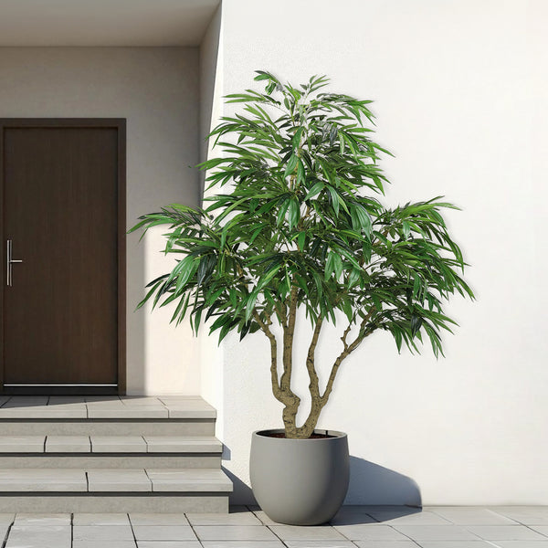 English Elm 7ft Artificial Banyan Silk Leaf Tree Freestanding Potted Faux Greenery for Home Office W2945P359419