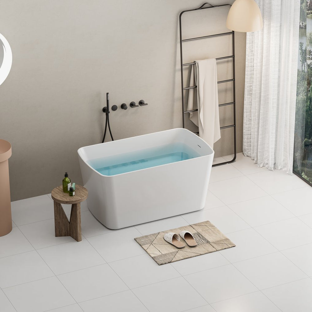 English Elm 49'' Acrylic Freestanding Soaking Tub Square Japanese Sit-in Design Glossy White Bath W1573P412326