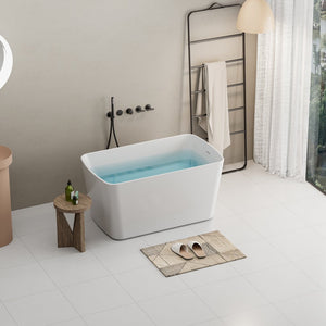 English Elm 49'' Acrylic Freestanding Soaking Tub Japanese Square Deep Basin Chrome Drain W1573P210468