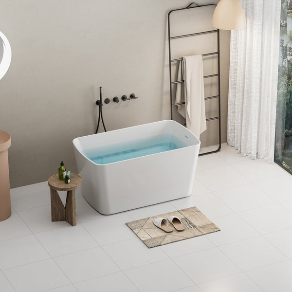 English Elm 49'' Acrylic Freestanding Soaking Tub Japanese Square Deep Basin Chrome Drain W1573P210468