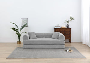 English Elm Convertible 3-Seat Sleeper Sofa Bed Corduroy Folding Floor Couch with Cylindrical Pillow, Plush Support Light Gray W3199P309003