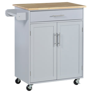 English Elm Homcom Versatile Rolling Kitchen Island Cart With Drawer, Storage, Towel Rack, Gray Finish & Mobility W2225P217943