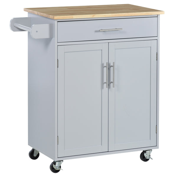 English Elm Homcom Versatile Rolling Kitchen Island Cart With Drawer, Storage, Towel Rack, Gray Finish & Mobility W2225P217943