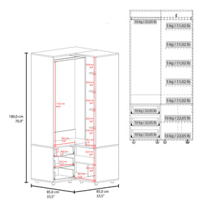 English Elm Toulouse Corner Armoire White — Space-Saving Double-Door Wardrobe with Shelves & Hanging Rod, MDF B070S00377
