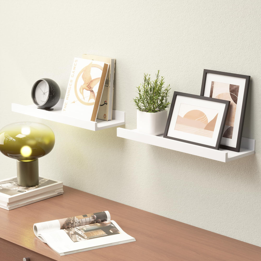 English Elm Floating Shelves Set of 2 Modern White Wall Mounted Display Shelves 15.6x5.1 Slim Durable Build W2181P194271