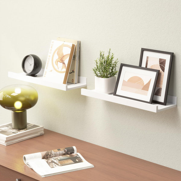 English Elm Floating Shelves Set of 2 Modern White Wall Mounted Display Shelves 15.6x5.1 Slim Durable Build W2181P194271
