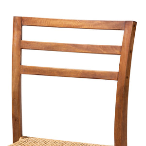 English Elm Modern Woven Rattan Mahogany Wood Counter Stool Bohemian Kitchen Seating B2750P470060