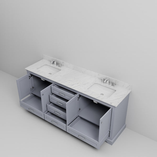English Elm Dark Grey Double Bath Vanity 80" W x 22" D with Carrara Marble Top, Chrome Faucets, Soft-Close Storage B2731P258402