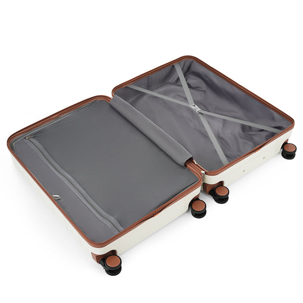 English Elm Premium Abs Hardshell 3 Piece Suitcase Set with Tsa Locks and Spinner Wheels Beige+Brown N726P171340O