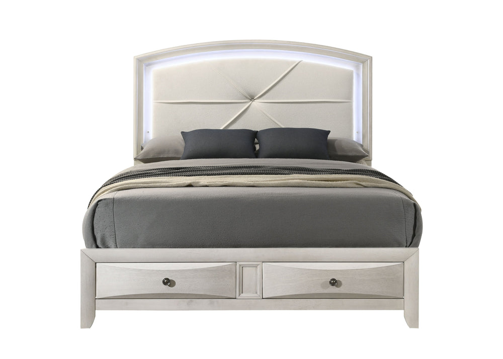 English Elm Ramondi Glam Queen Storage Bed with Led Headboard and Mirrored Panel Accents B2756S00042
